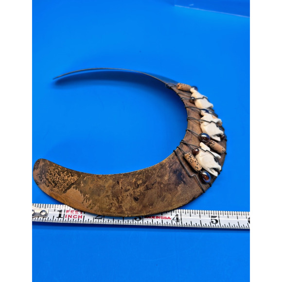 Vintage Tribal Elephant Collar Necklace Bone Brass Boho Ethnic Statement - Picture 8 of 12